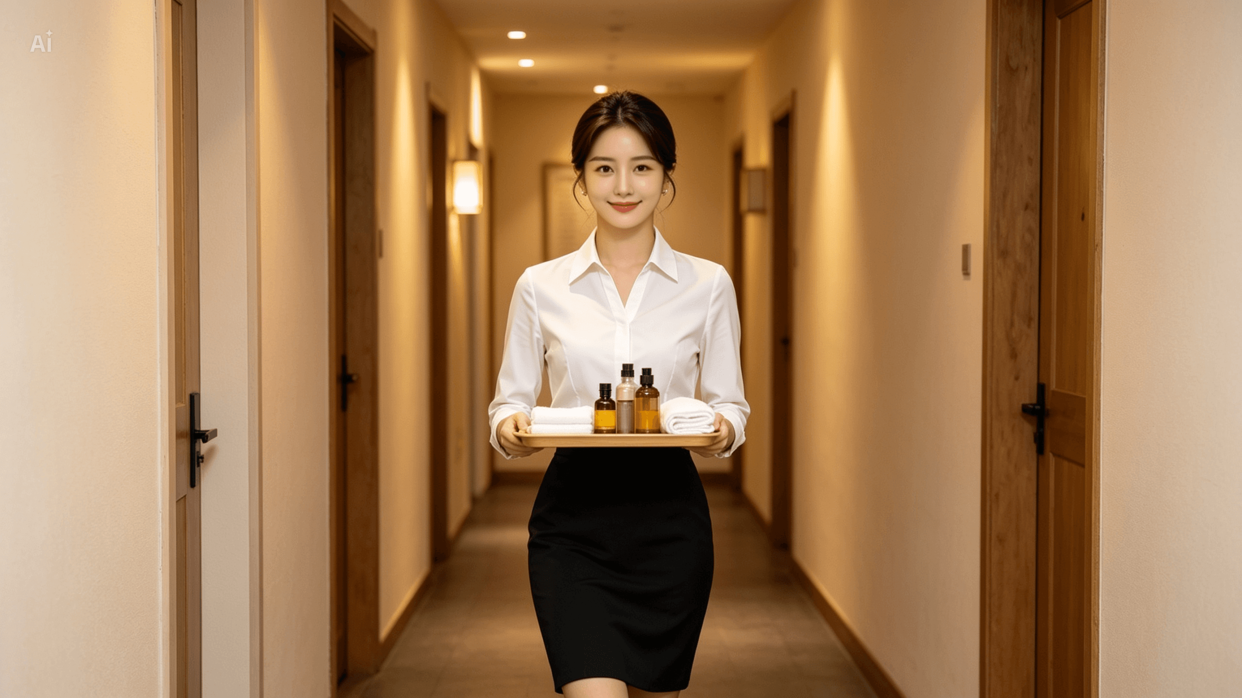 GOLDstar Massage therapist route through a hotel corridor near Busan Station